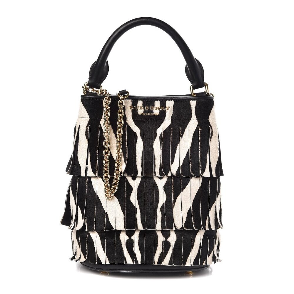 Burberry  Crossbody Calf Hair Zebra Print Small Bucket Bag Black White